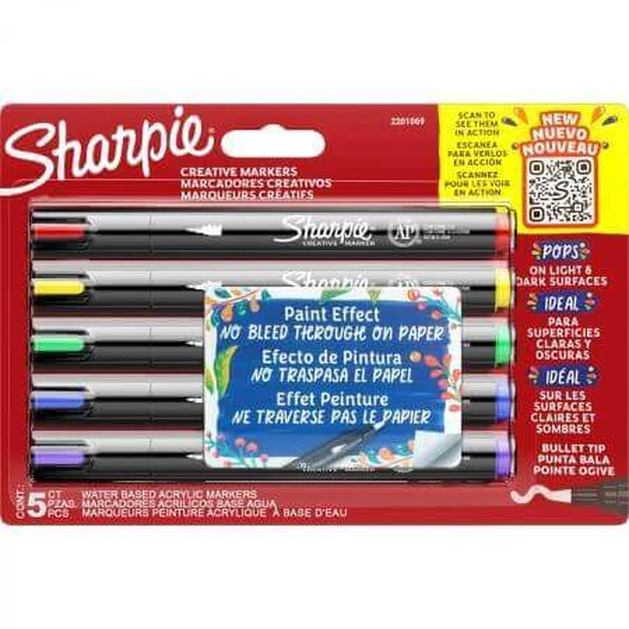 Набор из 5 акриловых маркеров с круглым наконечником, Sharpie: цены и характеристики