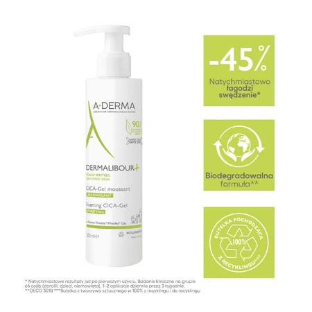 Набір A-Derma Dermalibour+ Cica, гель для очищення подразненої шкіри, 200 мл + відновлювальний крем для подразненої шкіри, з першого дня, 100 мл: ціни та характеристики