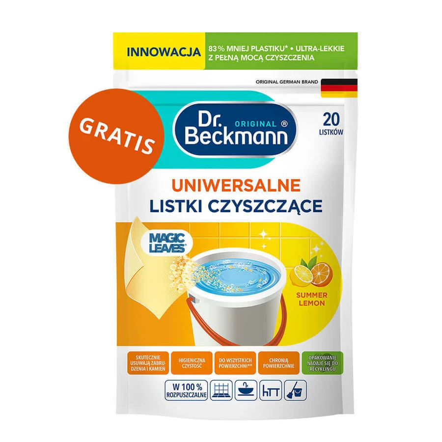 Набір Dr Beckmann Magic Leaves, миючі листки, універсальні, 3 x 20 штук + чистячі листки, універсальні, літній лимон, 20 штук безкоштовно: ціни та характеристики