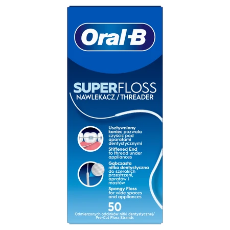 Oral-B Super Floss, зубная нить для чистки ортодонтических аппаратов и мостов, 50 штук: цены и характеристики