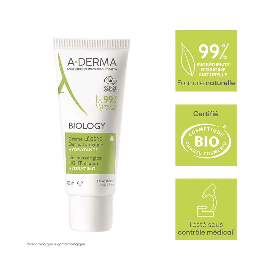 A-Derma Biology Органічний легкий дерматологічний зволожуючий крем 40 мл: ціни та характеристики
