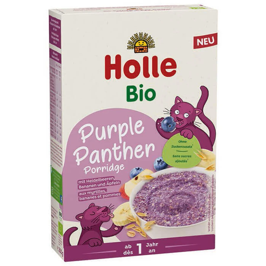Каша Holle Wholemeal Porridge Bio, Purple Panther, cu afine, banane și mere, fără lapte, de la 1 an, 200 г: ціни та характеристики