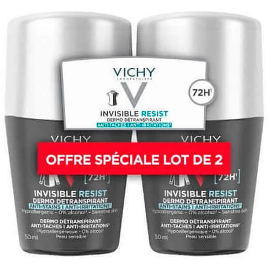 Дезодорант-антиперспирант Vichy Homme Déodorant Invisible Resist Dermo-Détranspirant 72H Roll-On, 2х50 мл : цены и характеристики