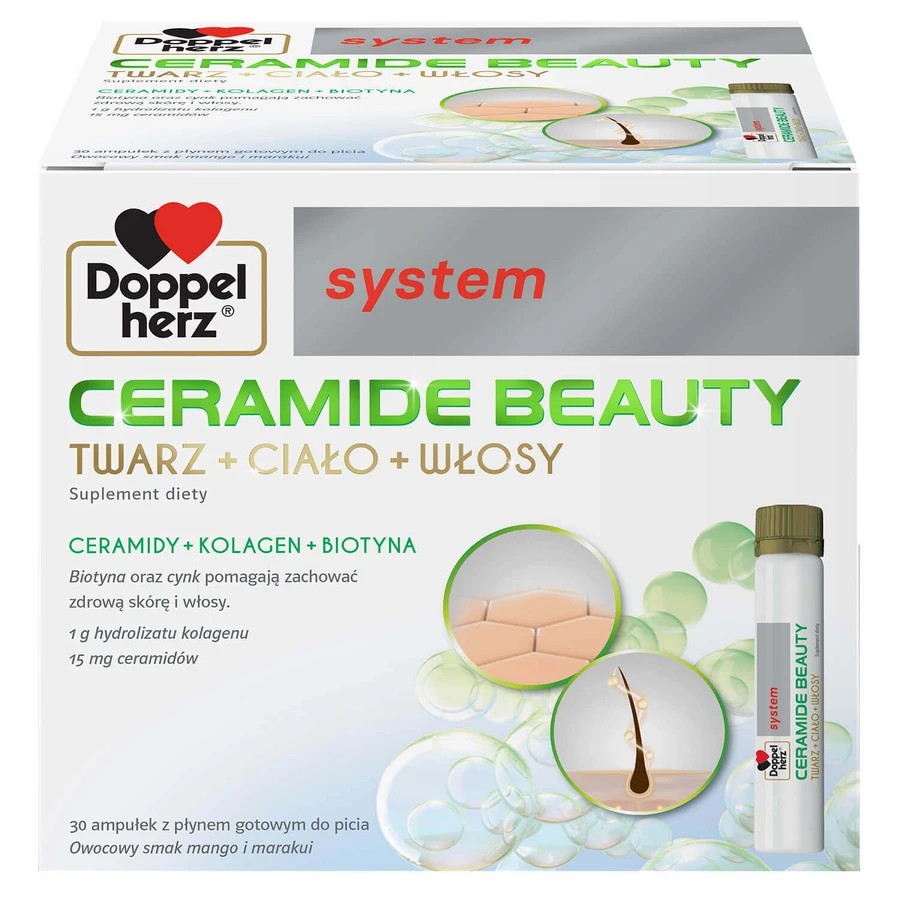 Doppelherz Ceramide Beauty System, со вкусом манго и маракуйи, 25 мл x 30 ампул + Magnesium 400, жидкий, со вкусом апельсина и лимона, 25 мл x 20 ампул бесплатно: цены и характеристики