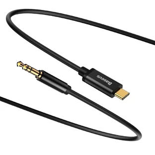 Перехідник стерео аудіокабелю Baseus AUX 3.5 мм міні-джек - USB Type C для планшетного телефону 120 см чорний (CAM01-01)