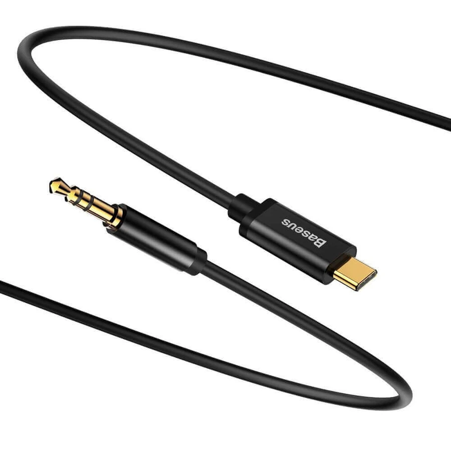 Перехідник стерео аудіокабелю Baseus AUX 3.5 мм міні-джек - USB Type C для планшетного телефону 120 см чорний (CAM01-01): ціни та характеристики