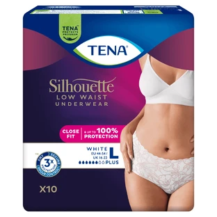 Tena Silhouette Plus White, непомітні поглинаючі труси для жінок, розмір L, 10 штук