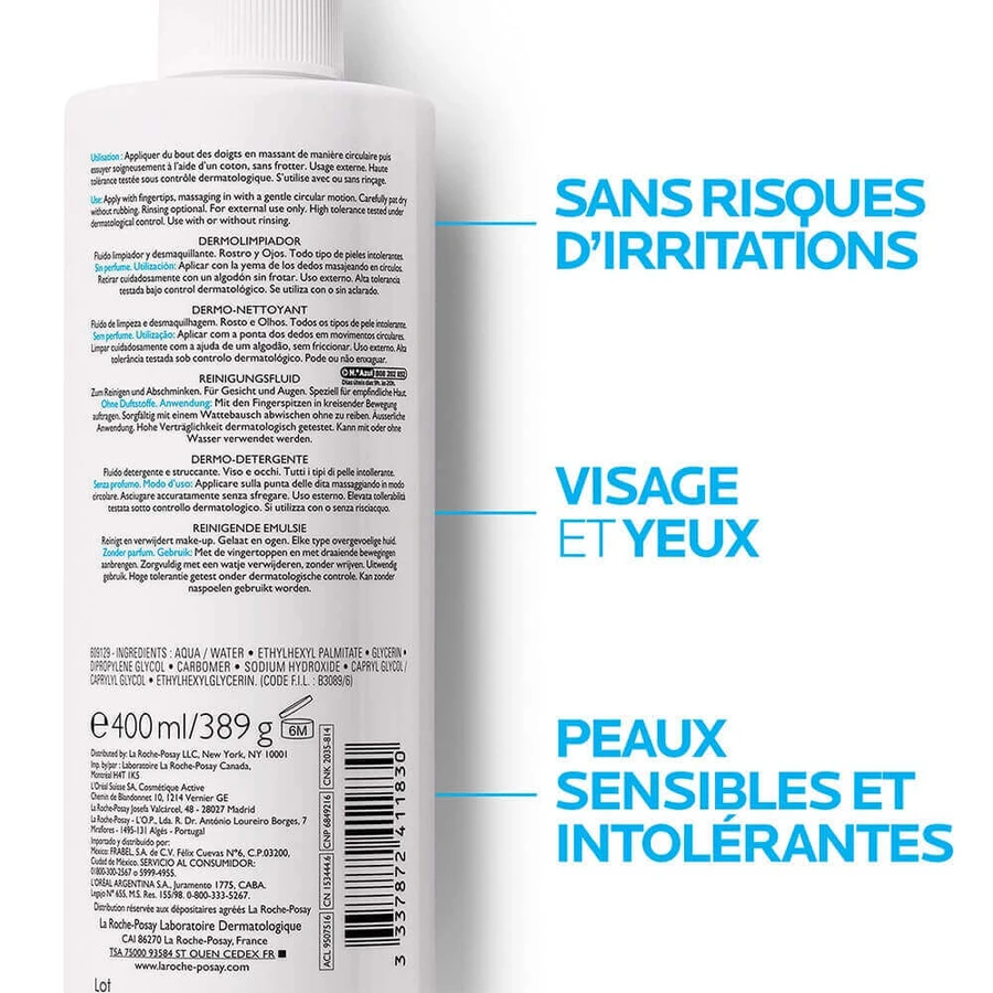 Флюїд для очищення та зняття макіяжу La Roche-Posay Toleriane Derma Cleansing Fluid Face and Eyes, 400 мл: ціни та характеристики