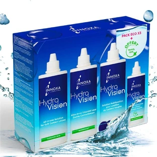 Багатофункціональний розчин для м'яких контактних лінз Innoxa HydraVision для чутливих очей 3х360мл+100мл