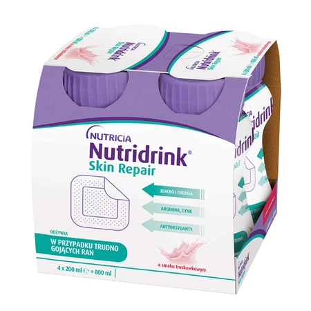 Набір Nutridrink Skin Repair, поживний препарат, полуничний смак, 12 х 200 мл: ціни та характеристики