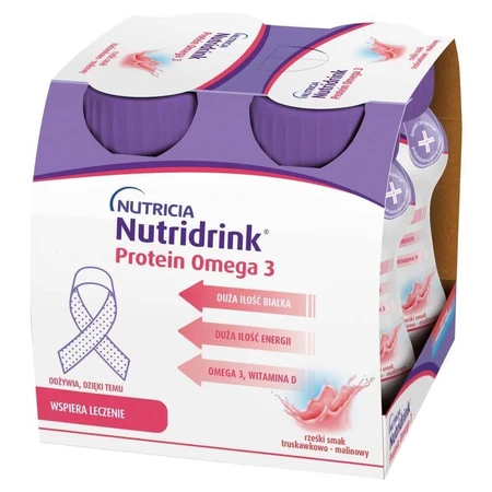 Nutridrink Protein Omega 3 pack, питательный препарат, хрустящий клубнично-малиновый вкус, 12 х 125 мл: цены и характеристики