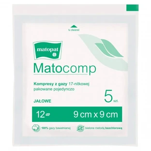 Matopat Matocomp, стерильные марлевые компрессы, 17 нитей, 12 слоев, 9 см x 9 см, 5 штук