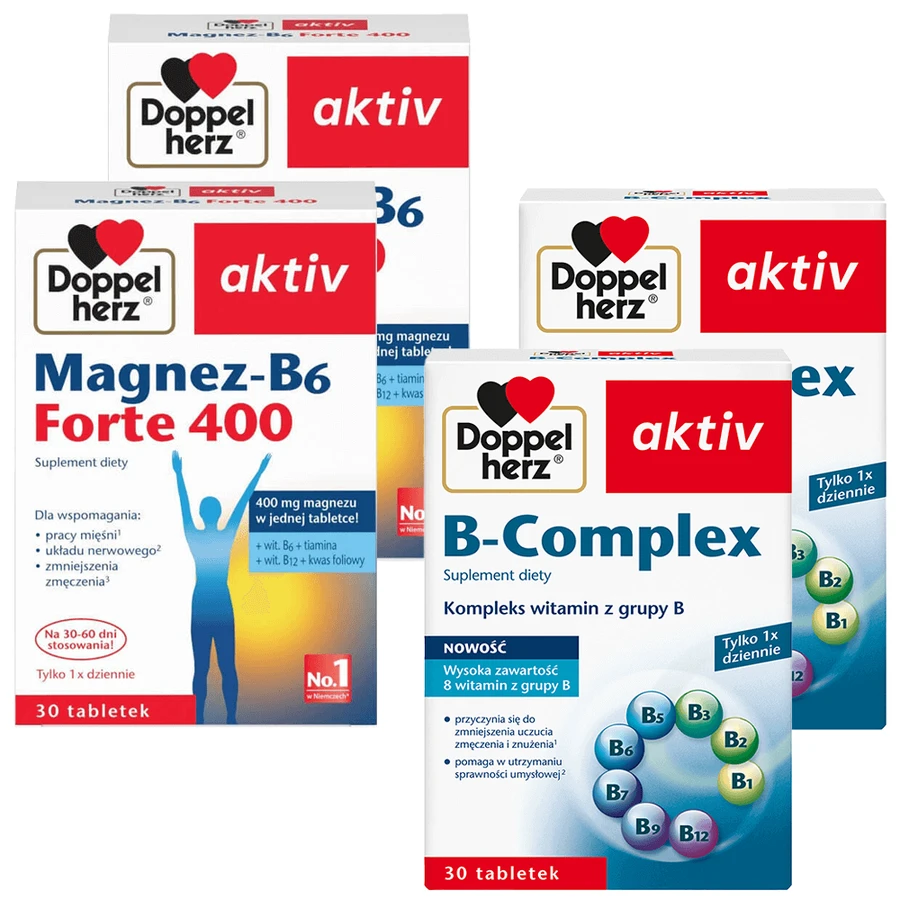 Набір Doppelherz aktiv Magnesium-B6 Forte 400, 2 х 30 таблеток + B-Complex, 2 х 30 таблеток: ціни та характеристики