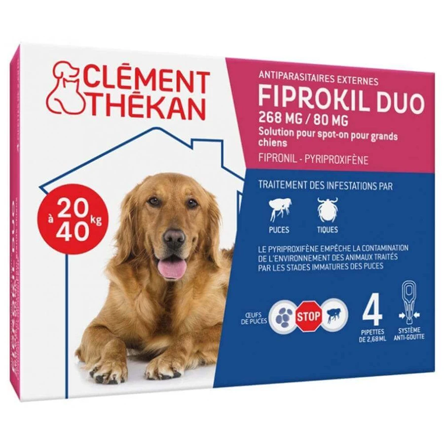 Clement-Thekan Fiprokil FIprokil Duo средство от блох и клещей для собак 20-40 кг 4 пипетки Chien 10-20 кг 2,68 мл x4 пипетки: цены и характеристики