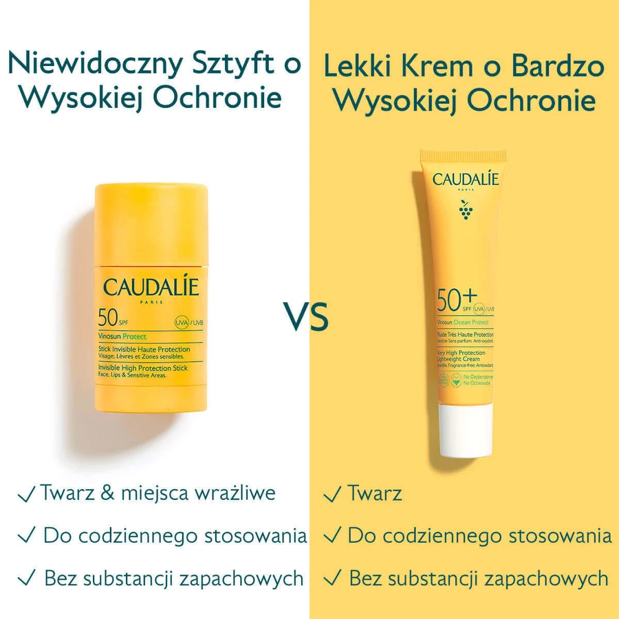 Caudalie Vinosun Protect, невидимий стік з високим ступенем захисту, SPF 50, 15 г + невидимий, легкий крем з дуже високим ступенем захисту, SPF 50+, 20 мл безкоштовно: ціни та характеристики