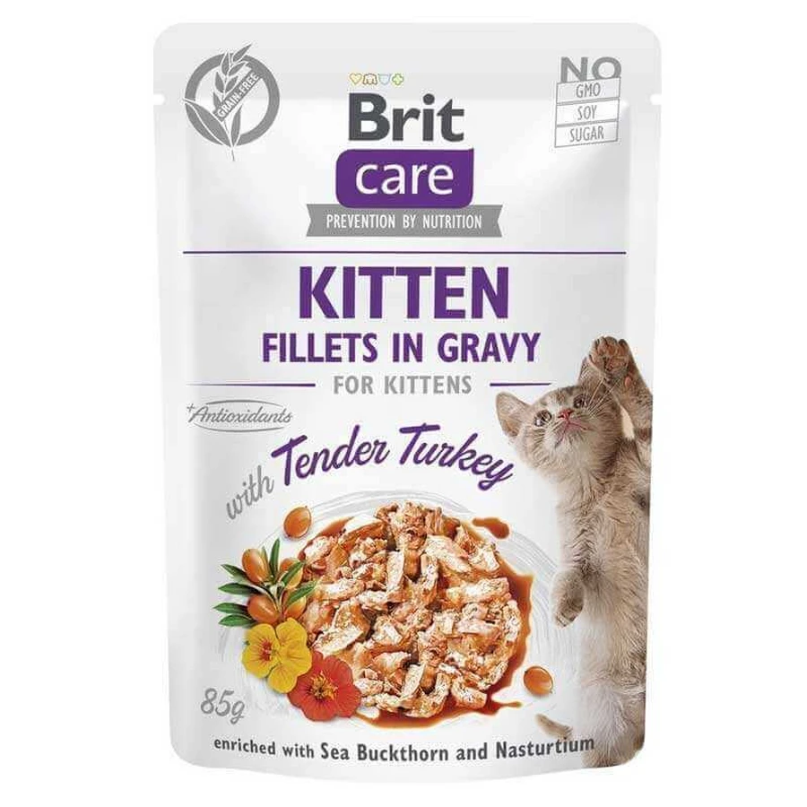 Brit Care Fillets in Gravy KITTEN Tender Turkey - Вологий корм "Філе в соусі" з ніжною індичкою для кошенят, 85 г: ціни та характеристики