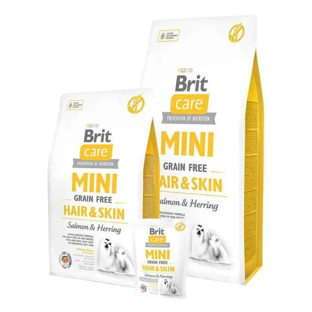 Brit Care Mini Grain Free Hair & Skin - Сухий беззерновий корм з лососем і оселедцем для дорослих довгошерстих собак мініатюрних порід, 7 кг: ціни та характеристики
