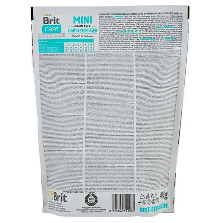 Brit Care Mini Grain Free Light & Sterilised - Сухий корм з кроликом і лососем для собак міні порід з надмірною вагою або стерилізованих, 2 кг: ціни та характеристики