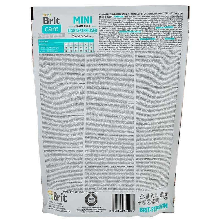 Brit Care Mini Grain Free Light & Sterilised - Сухий корм з кроликом і лососем для собак міні порід з надмірною вагою або стерилізованих, 2 кг: ціни та характеристики