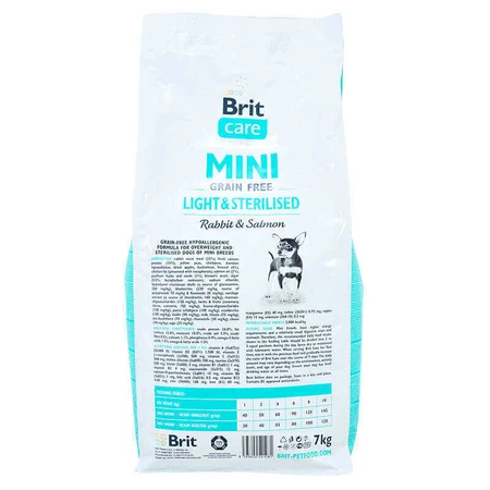 Brit Care (Брит Кеа) Mini Grain Free Light & Sterilised - Сухой корм с кроликом и лососем для взрослых собак мини пород с избыточным весом или стерилизванных собак, 7 кг: цены и характеристики