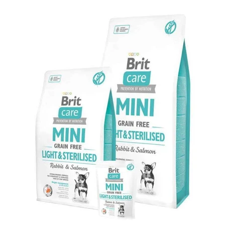 Brit Care (Брит Кеа) Mini Grain Free Light & Sterilised - Сухой корм с кроликом и лососем для взрослых собак мини пород с избыточным весом или стерилизванных собак, 7 кг: цены и характеристики