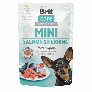 Brit Care (Брит Кеа) Mini Salmon & Herring for sterilised dogs - Влажный корм с лососем и сельдью для стерилизованных собак мелких и мини-пород (филе в соусе), 85 г