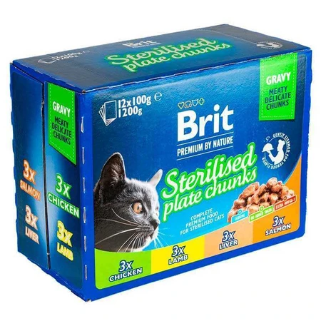 Brit Premium Cat Sterilised Plate - Набір паучів Родинна тарілка асорті в соусі для стерилізованих котів, 12 шт х 100 г: ціни та характеристики