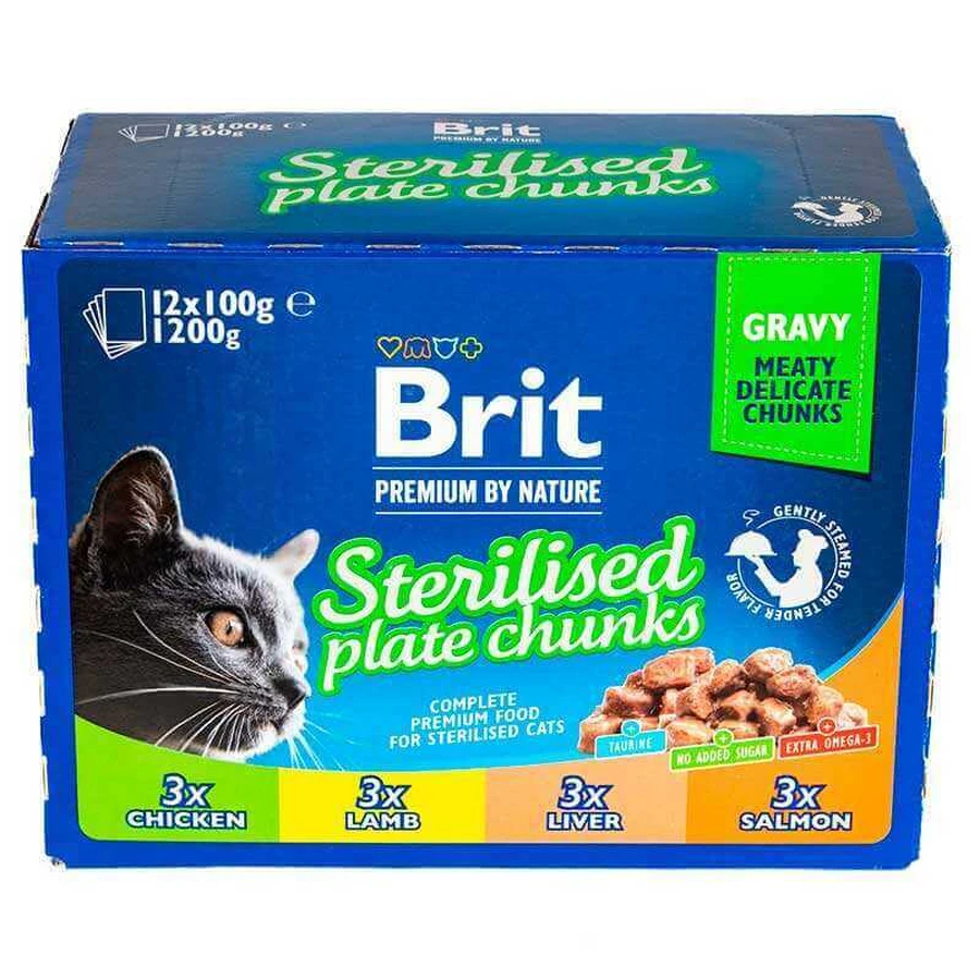 Brit Premium Cat Sterilised Plate - Набір паучів Родинна тарілка асорті в соусі для стерилізованих котів, 12 шт х 100 г: ціни та характеристики