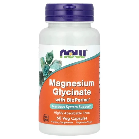 Магній гліцинат, Magnesium Glycinate, NOW Foods, з біоперином, 60 рослинних капсул: ціни та характеристики