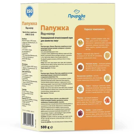 ТМ Природа Повноцінний корм Папужка Йод + Колор для хвилястих папуг, 500 г: ціни та характеристики
