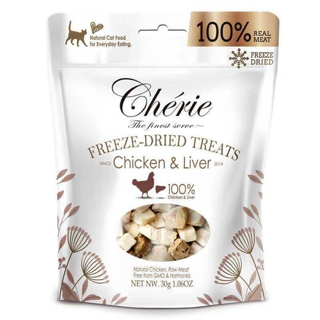 Cherie (Шери) Freeze Dired Treats for Cat Chicken and Liver - Натуральні ласощі кубики з м'яса та печінки курки для котів, 30 г: ціни та характеристики