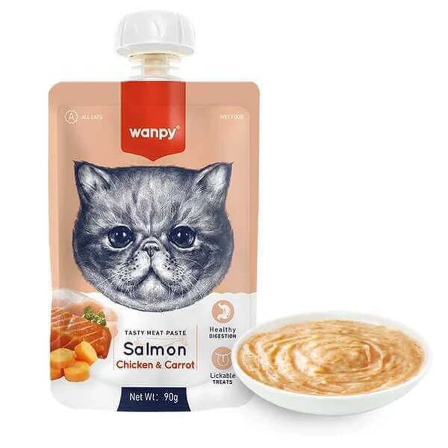 Wanpy Meat Paste Salmon Chicken & Carrot Вологий корм крем-пюре з лососем, куркою та морквою для котів, 90 г: ціни та характеристики