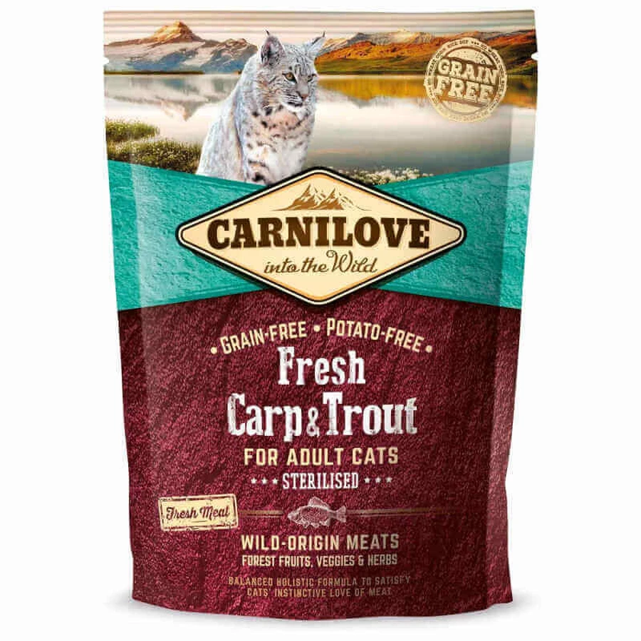 Carnilove Fresh Carp & Trout for Adult Sterilised Cats - Сухий беззерновий корм з коропом і фореллю для стерилізованих кішок, 400 г: ціни та характеристики