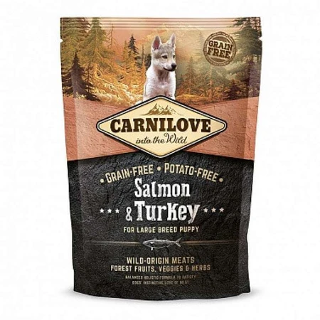 Carnilove Salmon & Turkey for Large Breed Puppy - Сухий корм з лососем та індичкою для цуценят і юніорів великих порід, 1,5 кг: ціни та характеристики