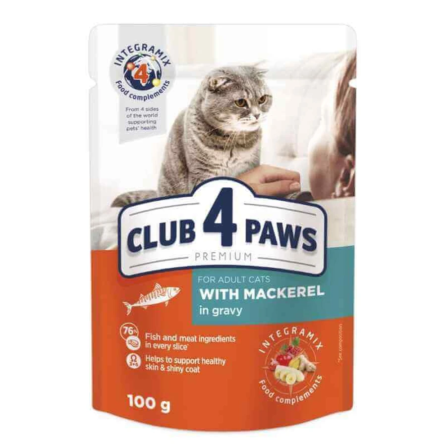 UAnimals Club 4 Paws Premium Adult Cat Mackerel in Gravy - Вологий корм із макреллю для котів (шматочки в соусі), 18+6 (100 г): ціни та характеристики