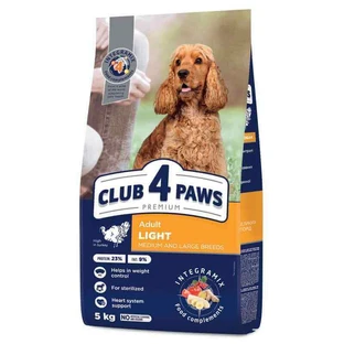 Club 4 Paws Premium Light Adult Medium&Large Breed Turkey - Сухой корм с индейкой для контроля веса стерилизованных собак средних и крупных пород, 5 кг