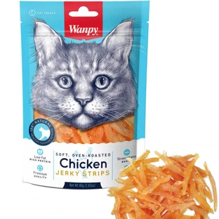 Wanpy Soft Chicken Jerky Strips Cat Ласощі м'які смужки курячого в'яленого м'яса для котів, 80 г