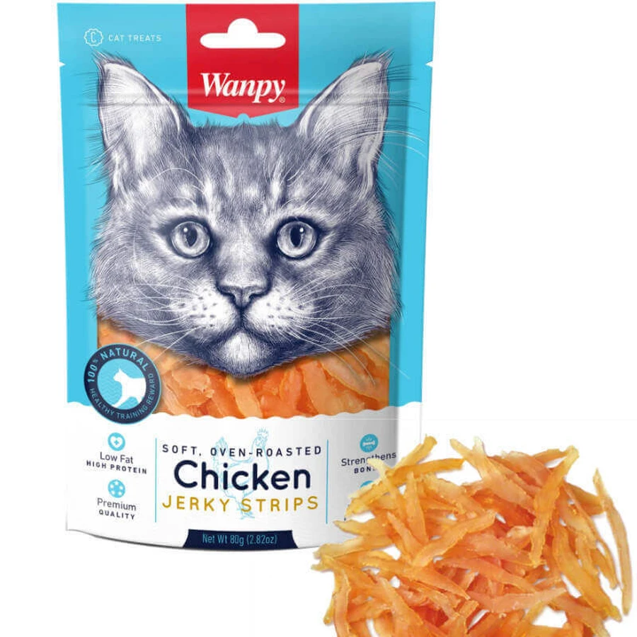 Wanpy Soft Chicken Jerky Strips Cat Ласощі м'які смужки курячого в'яленого м'яса для котів, 80 г: ціни та характеристики