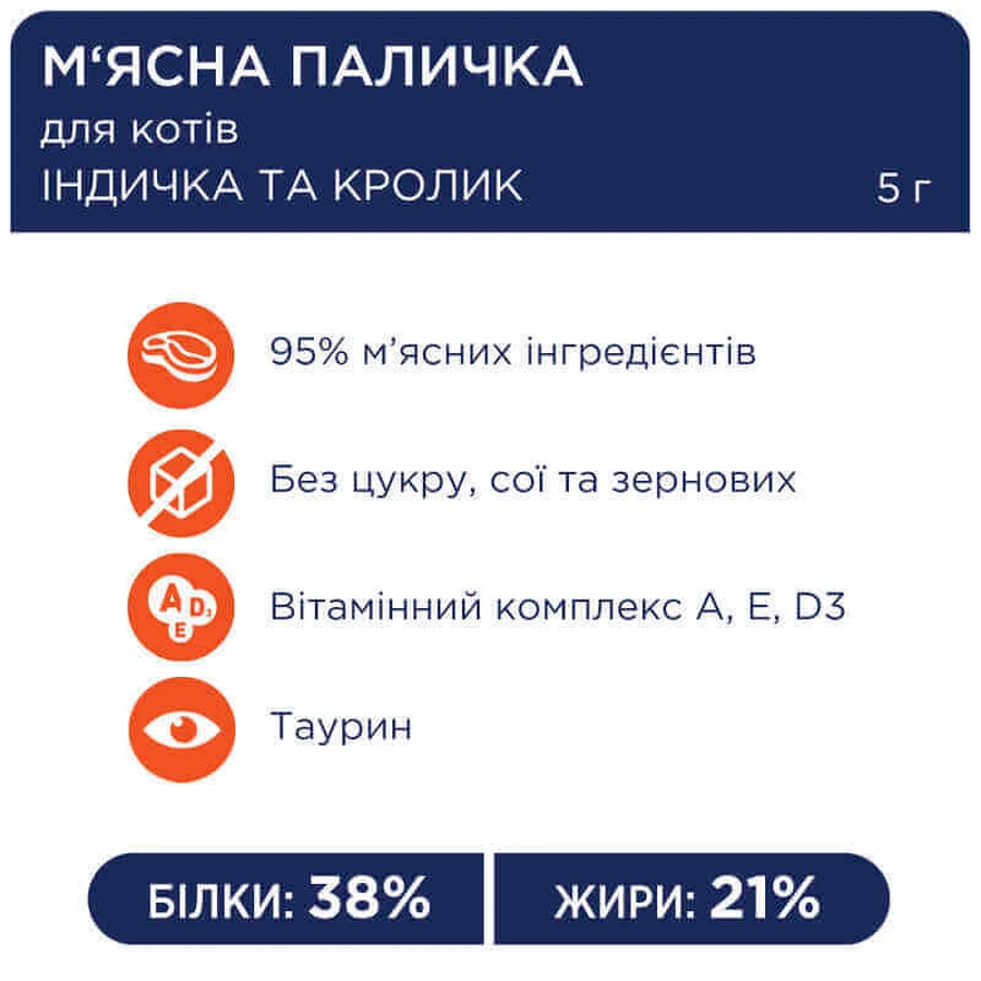 Club 4 Paws Premium Meat Stick Turkey & Rabbit - Мясная палочка Индейка и кролик для кошек, 5 г: цены и характеристики