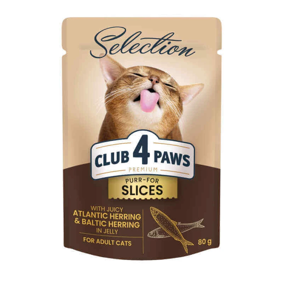 Club 4 Paws Premium Selection Cat Slices Atlantic & Baltic Herring in Jelly - Влажный корм с сельдью и салакой для взрослых кошек (слайсы в желе), 80 г: цены и характеристики