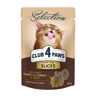 Club 4 Paws Premium Selection Cat Slices Rabbit & Turkey in Gravy - Влажный корм с кроликом и индейкой для кошек (слайсы в соусе), 80 г