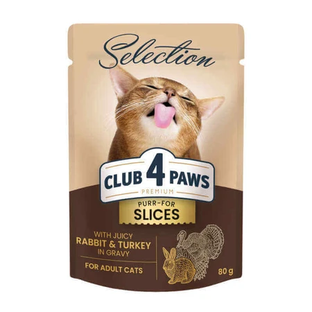 Club 4 Paws Premium Selection Cat Slices Rabbit & Turkey in Gravy - Вологий корм із кроликом та індичкою для котів (слайси в соусі), 80 г: ціни та характеристики