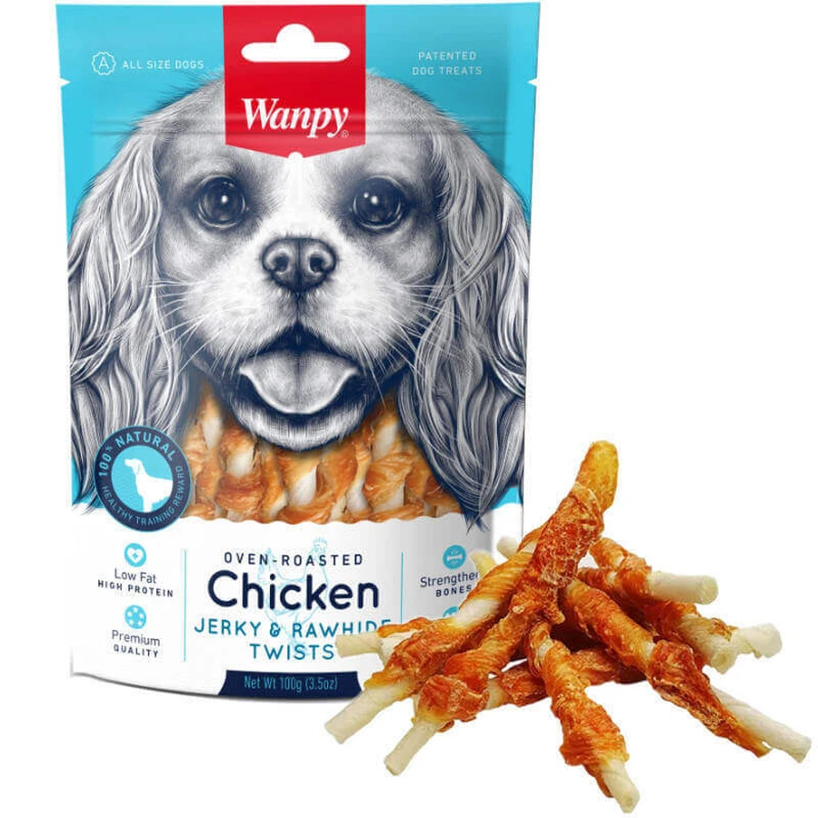 Wanpy Chicken Jerky & Rawhide Twists Жевательные палочки с вяленой курицей для собак, 100 г: цены и характеристики