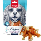 Wanpy Chicken Jerky & Calcium Bone Twists Ласощі кісточки з в'яленою куркою та збагачені кальцієм для собак, 100 г