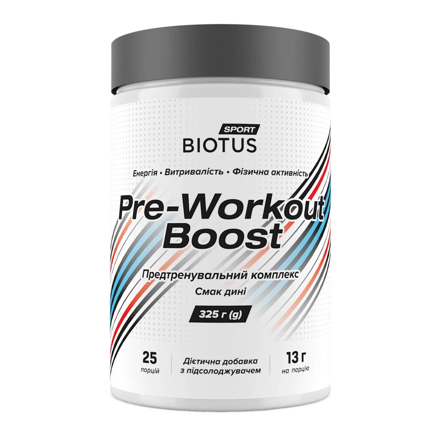 Предтренувальний комплекс Диня, Pre-workout boost Melon flavor, Biotus, 325 г: ціни та характеристики