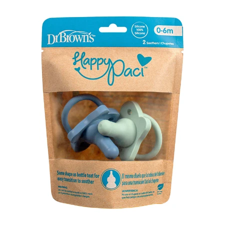 Dr Brown's Happy Paci, соска для бутылочек в форме пустышки, силикон, голубой/зеленый, 0-6 месяцев, 2 штуки: цены и характеристики