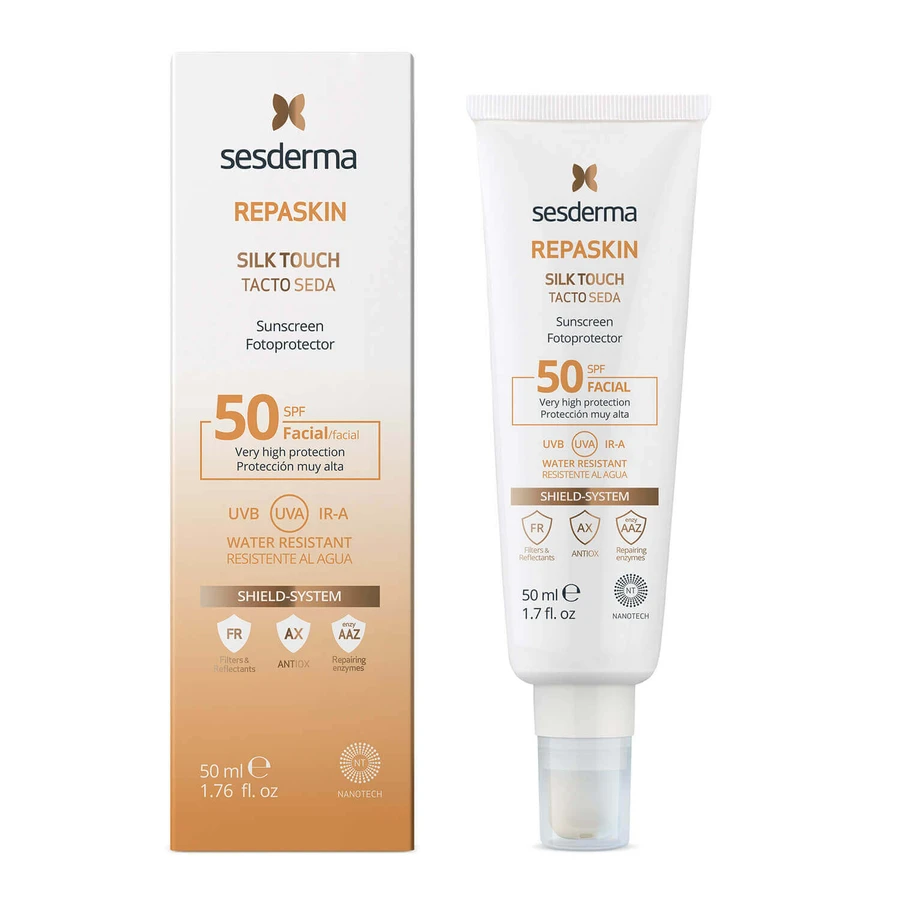 Набір Sesderma Repaskin, Silk Touch, сонцезахисний крем для обличчя, SPF 50, 50 мл + Hidraderm Hyal, крем для обличчя, 50 мл: ціни та характеристики