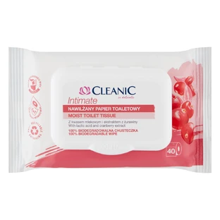 Туалетний папір Cleanic Intimate, зволожений, журавлина, 40 шт.