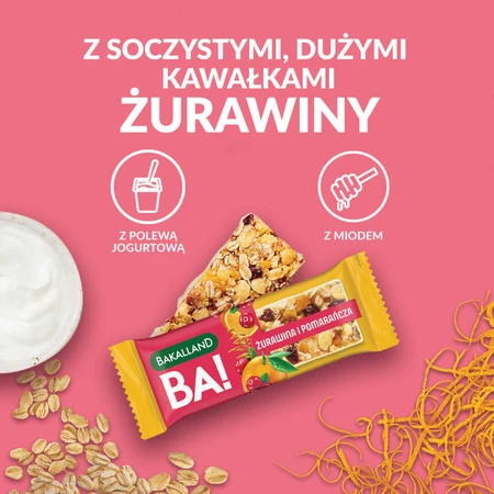 Bakalland BA! Злаковий батончик, Журавлина та апельсин, 40 г: ціни та характеристики