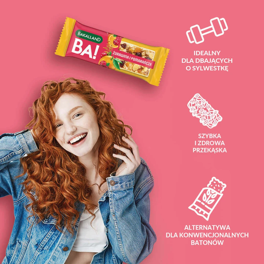 Bakalland BA! Злаковий батончик, Журавлина та апельсин, 40 г: ціни та характеристики